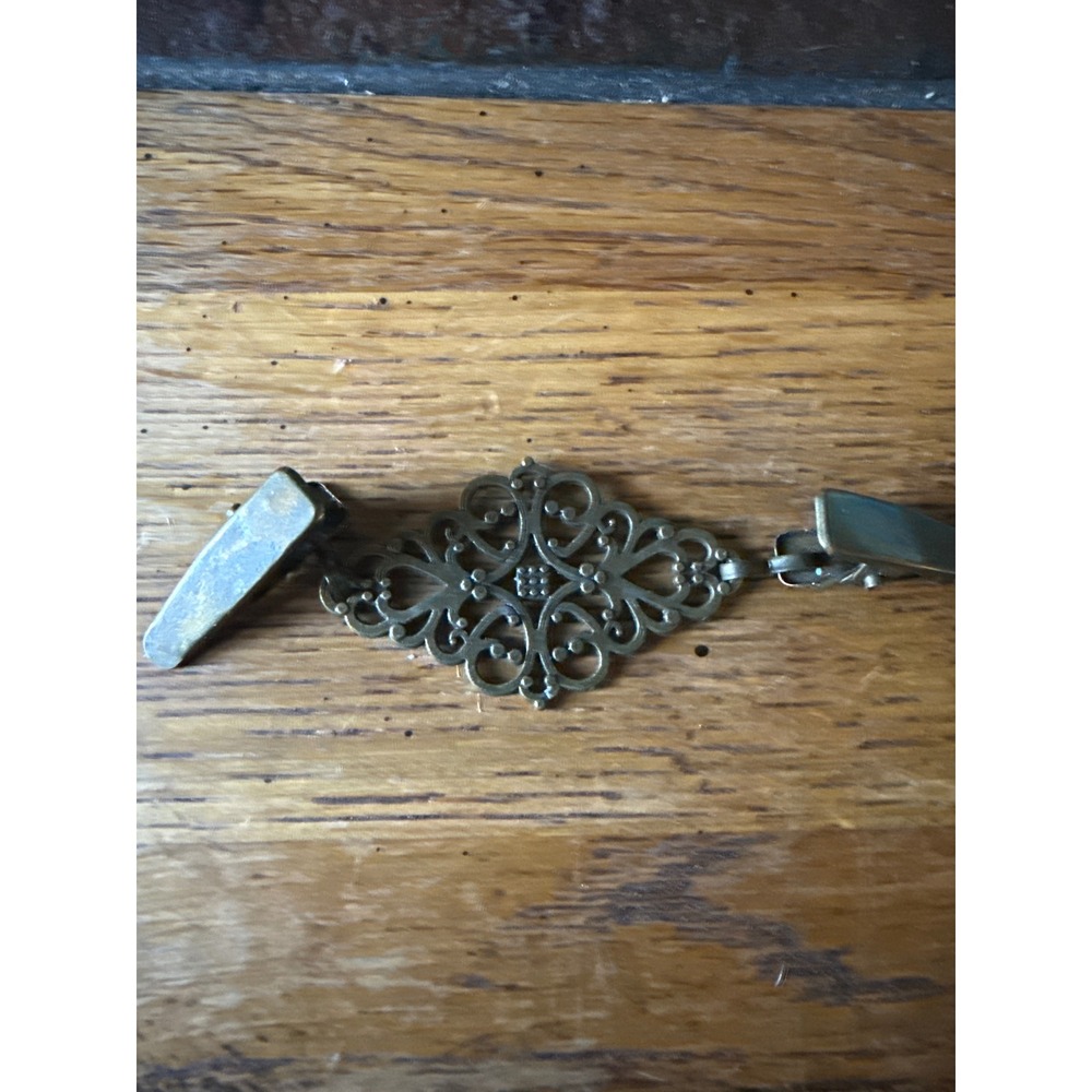 Vintage Bronze Filigree Cardigan Clip Sweater Cinch Shawl Accessory